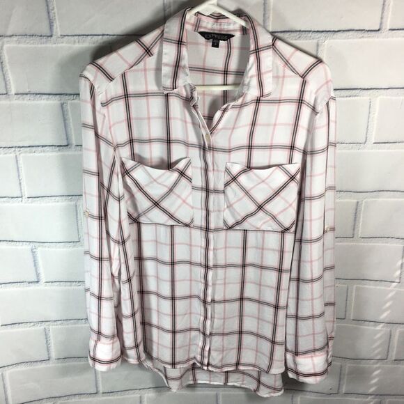 Express SZ Small Shirt Button Down pink white - Picture 1 of 6